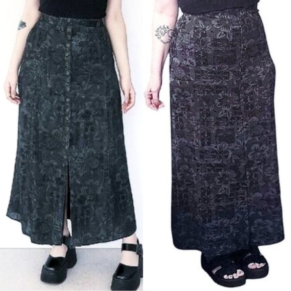 VTG 90s Black Fairy Grunge Button Slit Front Pull On Maxi Skirt Medium - Picture 6 of 15
